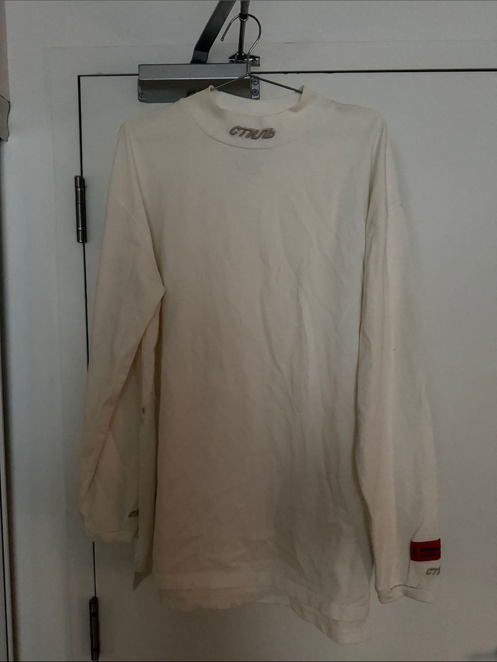 Heron Preston Cream Long Sleeve Logo Tee